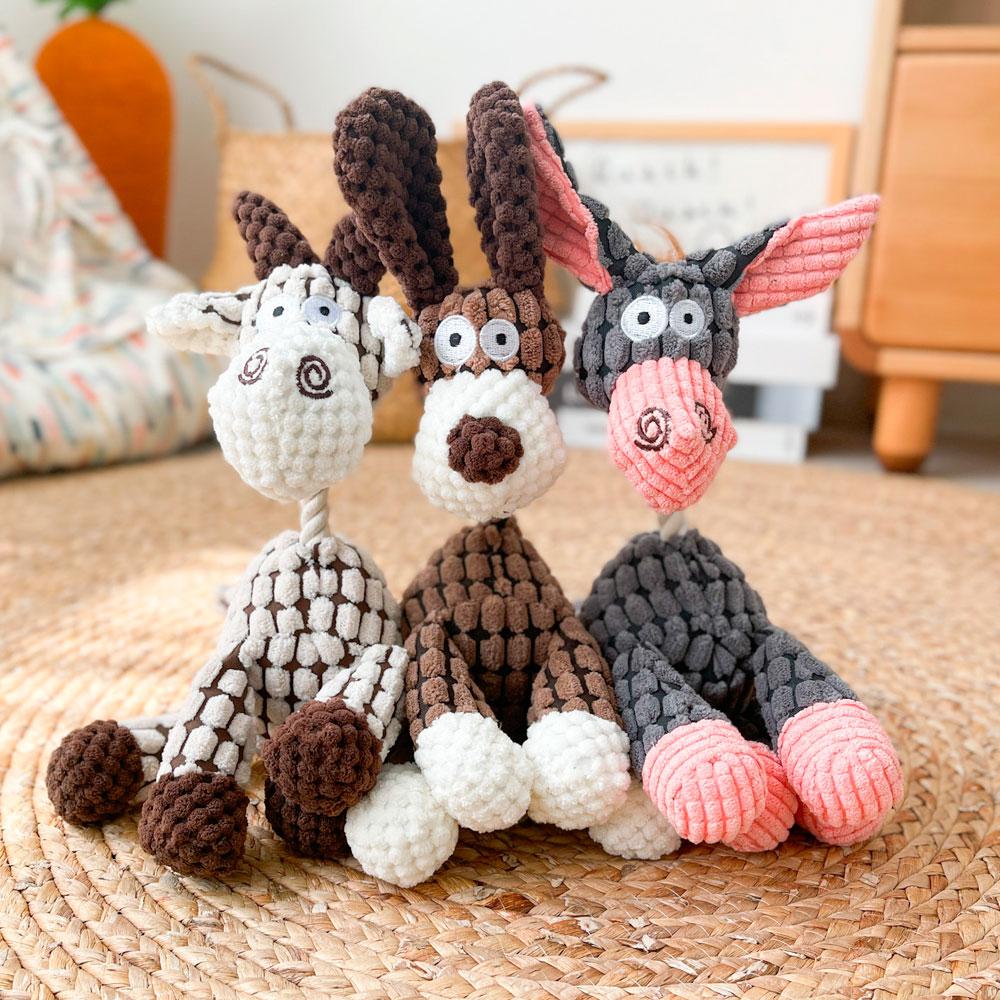 Peluche-pour-chien-pas-cher Peluche Âne en Velours Côtelé – Jouet Éducatif à Couinement