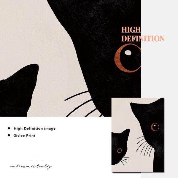 tableau chat Peinture sur toile de bol de soleil Boho abstrait, impression de chats noirs, art mural, décor de pépinière minimaliste