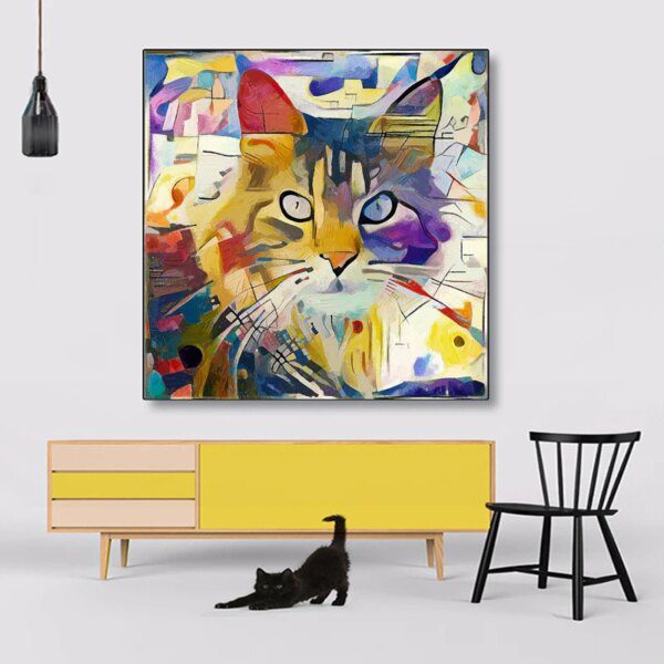 tableau chat peinture à l'huile abstraite avec chat coloré, affiches et imprimés
