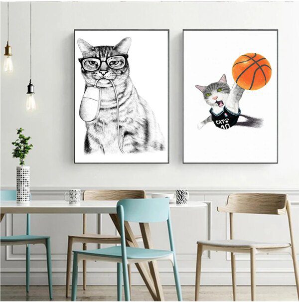 tableau chat Affiches et imprimés de peinture sur toile avec animaux, Style nordique
