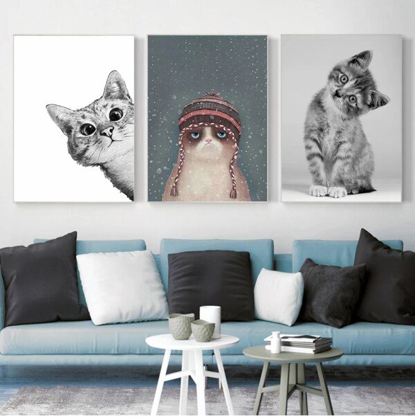 tableau chat Affiches et imprimés de peinture sur toile avec animaux, Style nordique