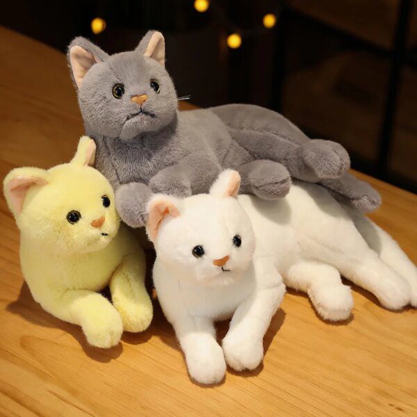 INS Like Real Butter Peluche pour Enfants, Animaux en Peluche, Chat Prone, Couleurs Pures, Gris, Blanc, Jaune, Jouet pour Chaton, Cadeau pour Enfants, 4 Couleurs, 31cm
