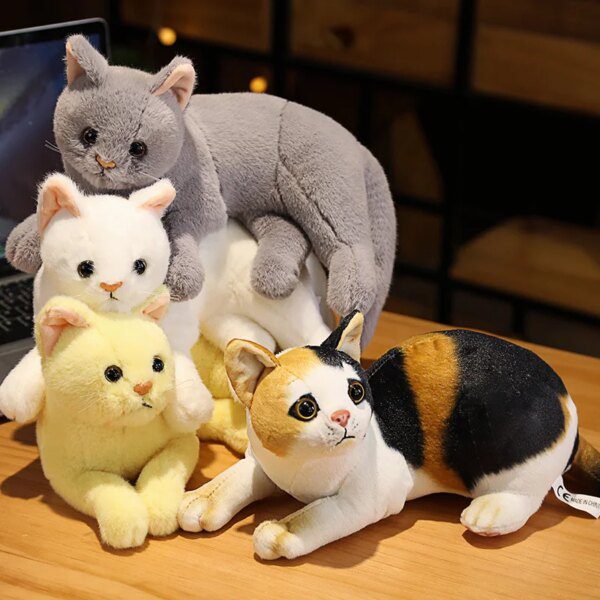 INS Like Real Butter Peluche pour Enfants, Animaux en Peluche, Chat Prone, Couleurs Pures, Gris, Blanc, Jaune, Jouet pour Chaton, Cadeau pour Enfants, 4 Couleurs, 31cm