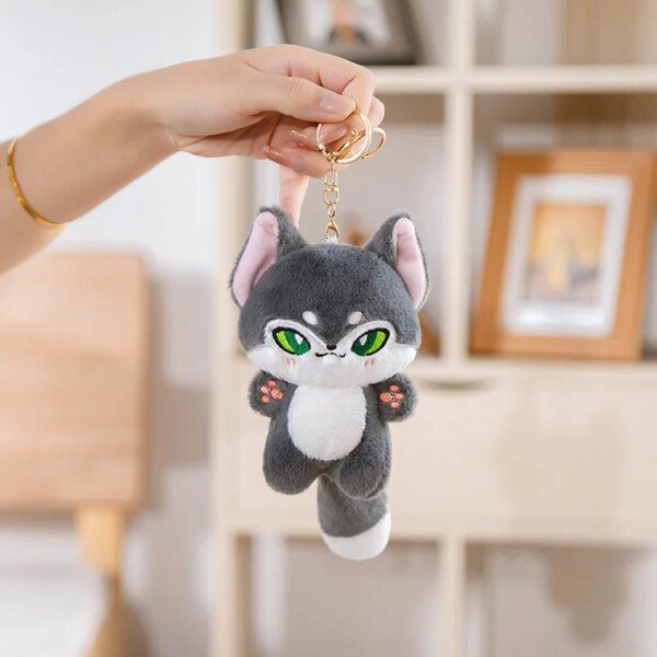 Chat peluche doux pour enfants, petit pendentif, loup
