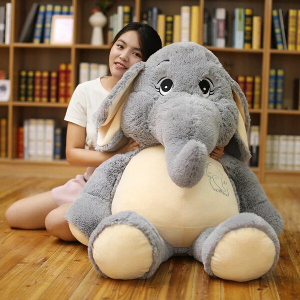 Peluche geante d'éléphant géant gris, grandes oreilles à volants