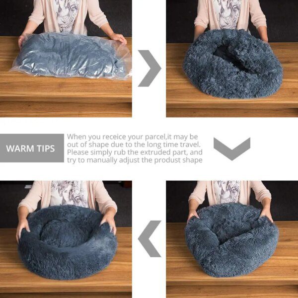 Lit rond ultra doux en peluche – Nid chaud d’hiver