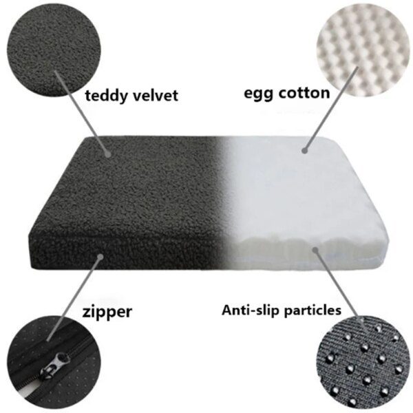 Coussin carré en velours avec fermeture éclair – Lit stable et lavable