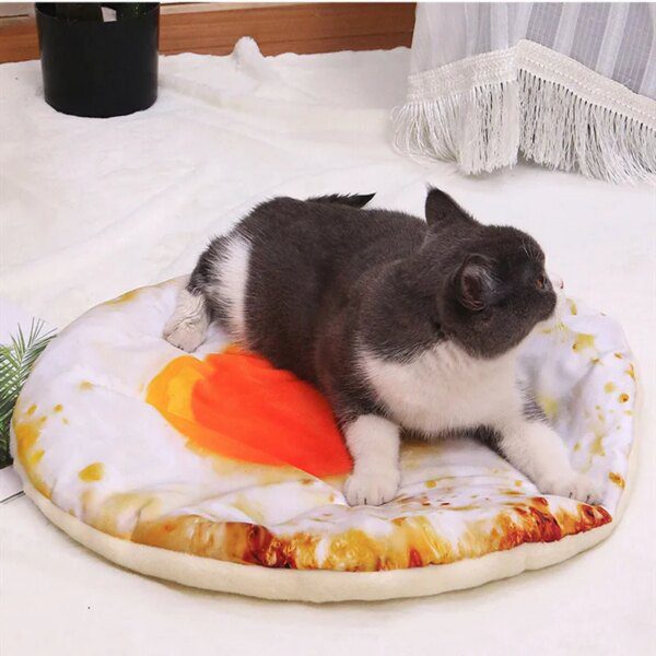 Coussin pour chat Tapis de sol rembourré à motif de pizza pour animaux de compagnie