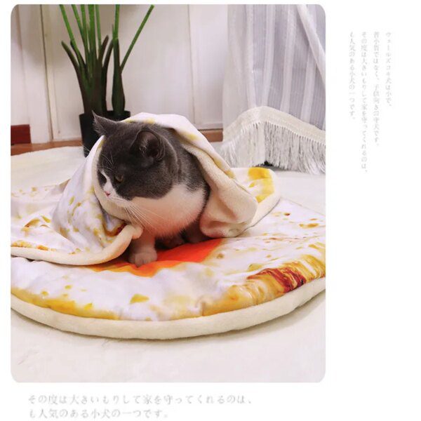 Coussin pour chat Tapis de sol rembourré à motif de pizza pour animaux de compagnie