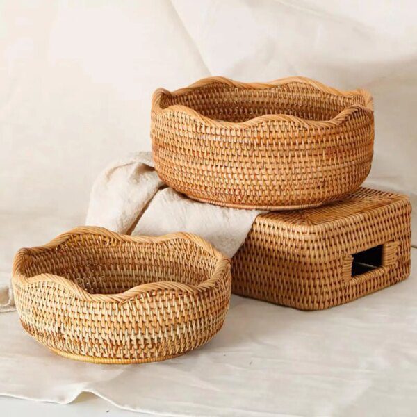 Panier Chat & Rangement Rond en Rotin Tissé – Corbeille