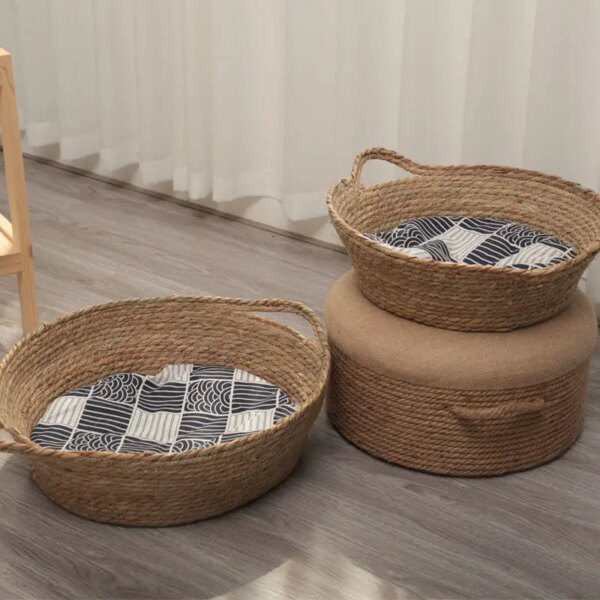 116370-4bf7d2.jpg Panier Chat Rond en Rotin Tissé à la Main – Lit Naturel