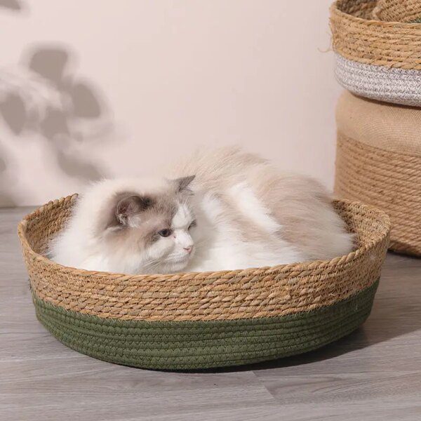 116370-983533.jpg Panier Chat Rond en Rotin Tissé à la Main – Lit Naturel