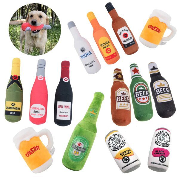 116716-a8f9f9.jpg Peluche pour Chien Créative – Bouteille de Bière, Jouet à Mâcher Doux