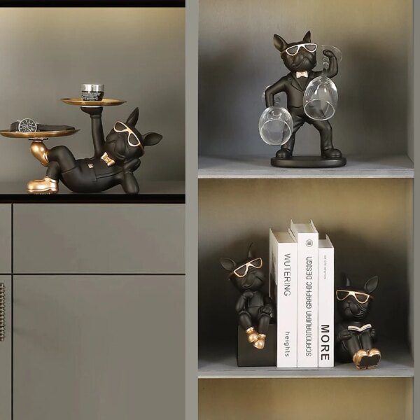 Serre-livres Bouledogue Français – Statue majordome en résine