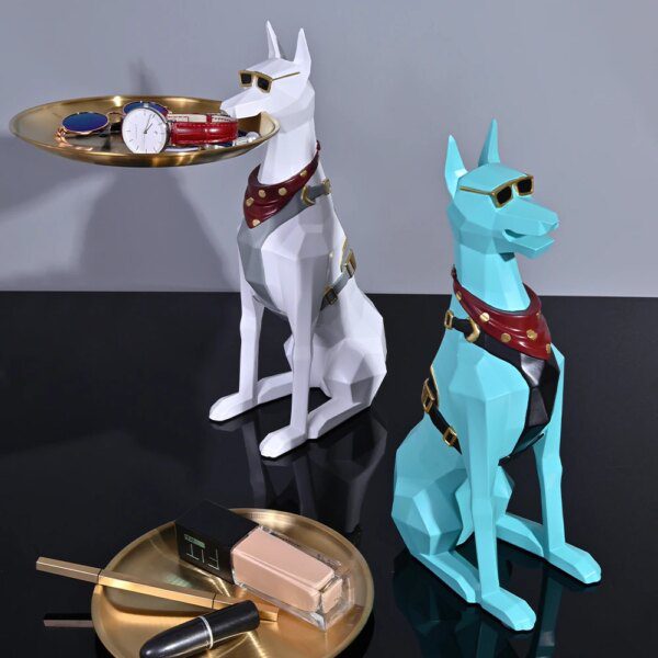 Statue Majordome Escaldog – Sculpture chien en résine avec boîte
