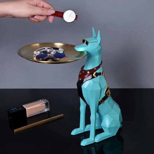 Statue Majordome Escaldog – Sculpture chien en résine avec boîte
