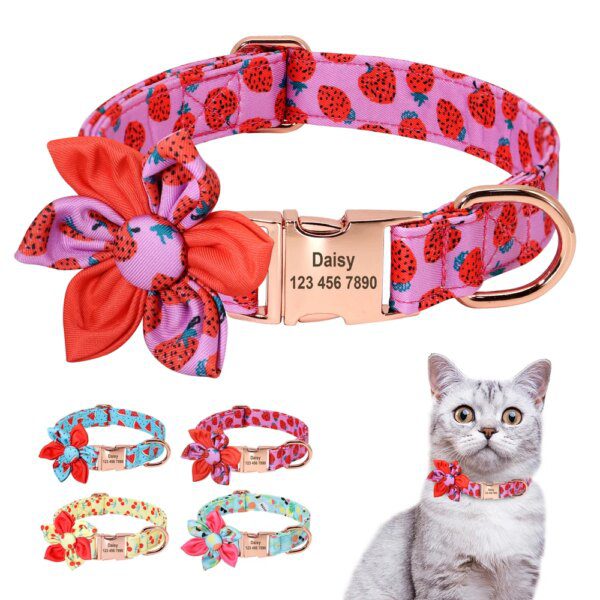 Collier Chat Personnalisé en Nylon Imprimé – Fleur Mignonne