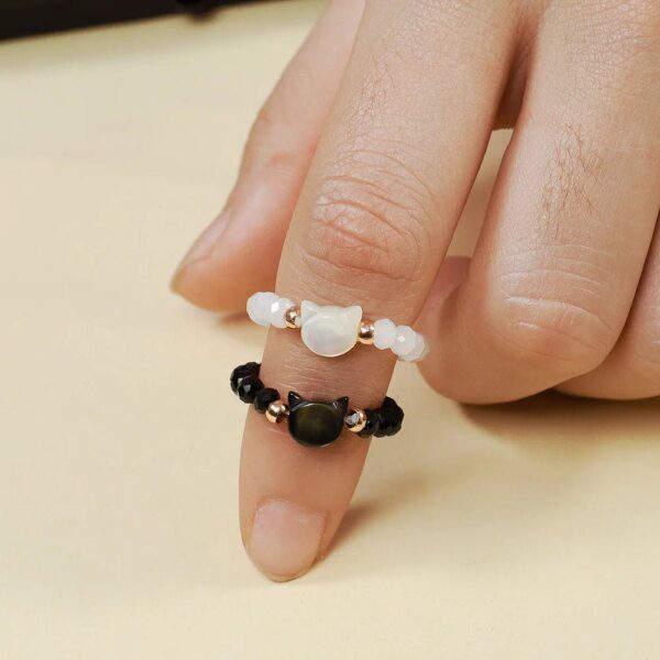 spinelle noire danger Bague chat noir pour femmes, mode coréenne, pierre de cristal