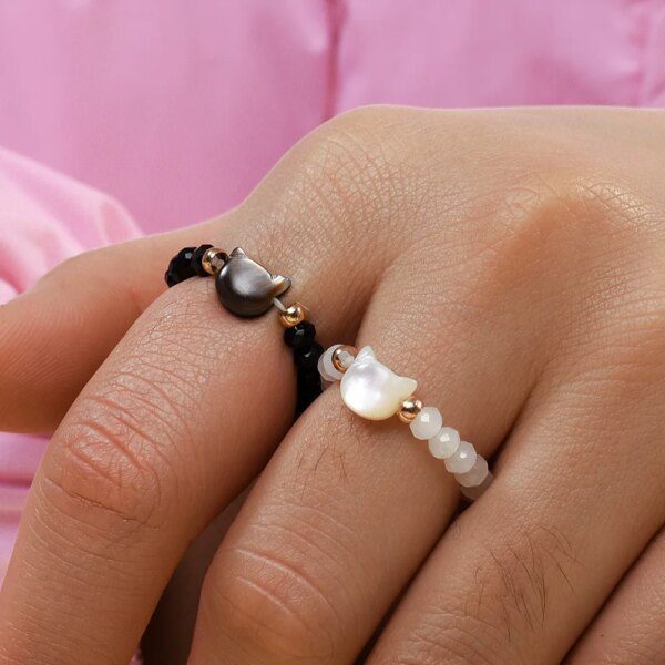 spinelle noire danger Bague chat noir pour femmes, mode coréenne, pierre de cristal