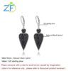 spinelle noire danger – boucles d'oreilles en forme de cœur pour femme, bijou fin en argent Sterling 925
