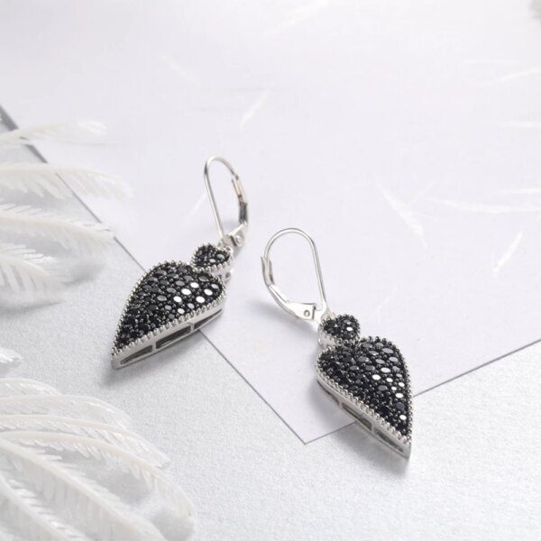 spinelle noire danger – boucles d'oreilles en forme de cœur pour femme, bijou fin en argent Sterling 925