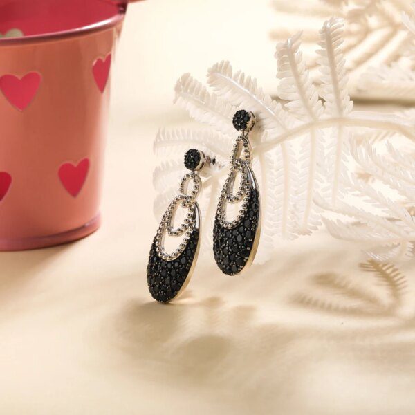 spinelle noire danger - Boucles d'oreilles pendantes en argent regardé 925 véritable pour femme