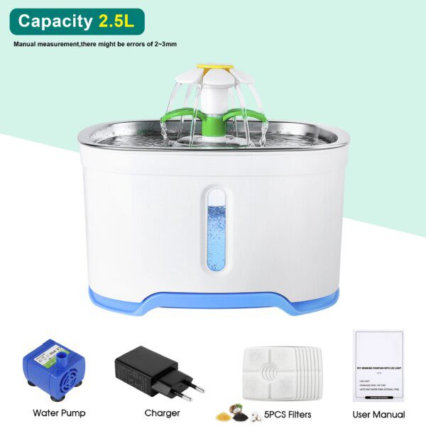 Fontaine à eau en inox pour chat, filtres inclus