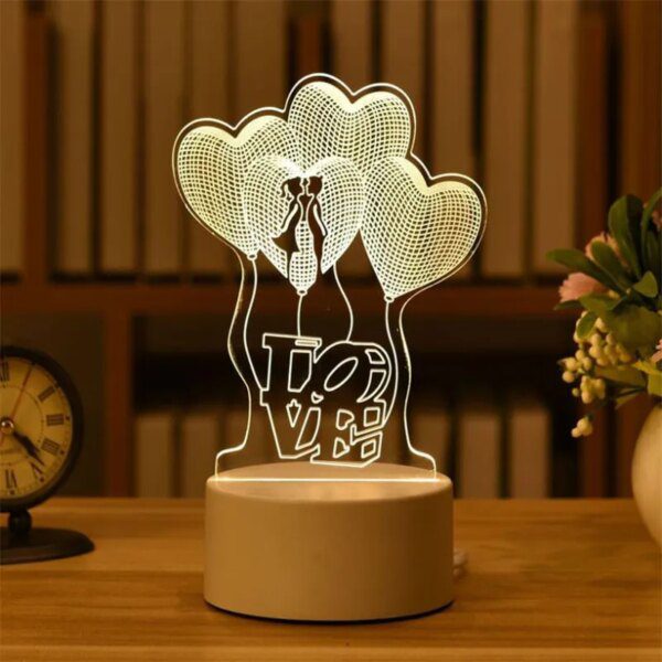 veilleuse saint valentin Led USB 3D en acrylique