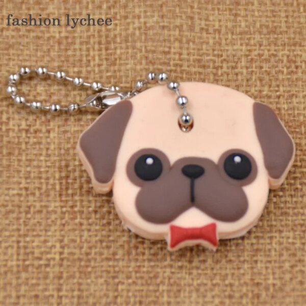 porte clé chien mignon en caoutchouc souple, carlin, chat, chien