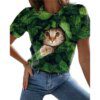 t shirt chat femme à manches courtes