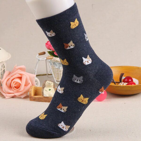 chaussette chat en coton pour femme, joli dessin anime