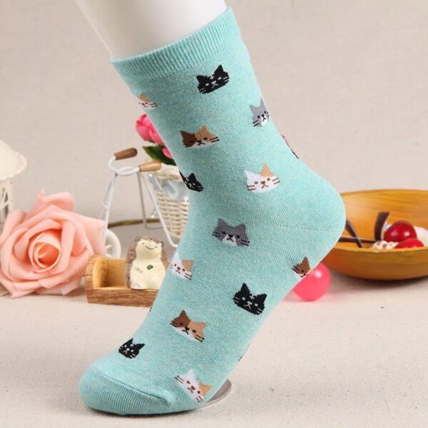 chaussette chat en coton pour femme, joli dessin anime