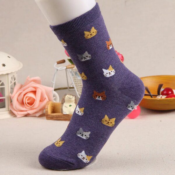 chaussette chat en coton pour femme, joli dessin anime