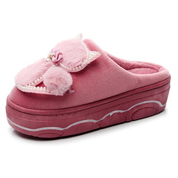 chaussons chat en strass à plateforme épaisse pour femmes