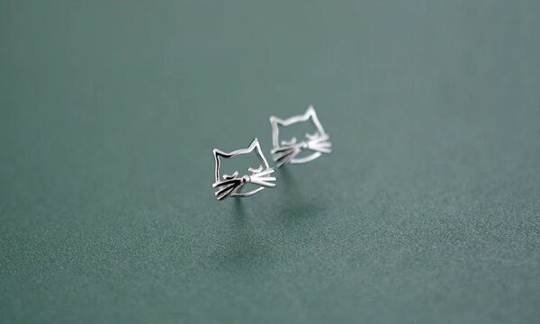 boucle d oreille chat en argent Sterling