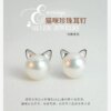 boucle d oreille chat  en argent