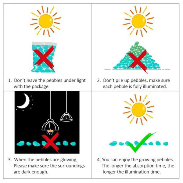 50/100Pcs Lueur dans le Noir Galets De Jardin aquarium Décoration Pierre de Lueur