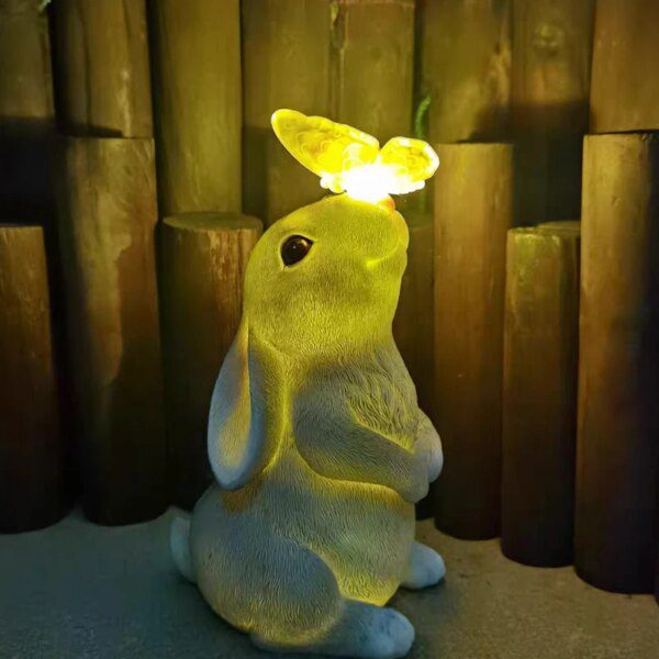lampe solaire jardin, lapin et papillon