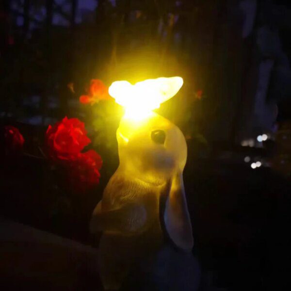 lampe solaire jardin, lapin et papillon