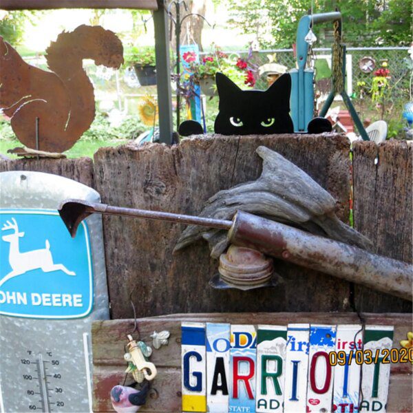 Sculpture de jardin en métal pour chat noir, ornement de pelouse, décoration artistique pour la maison