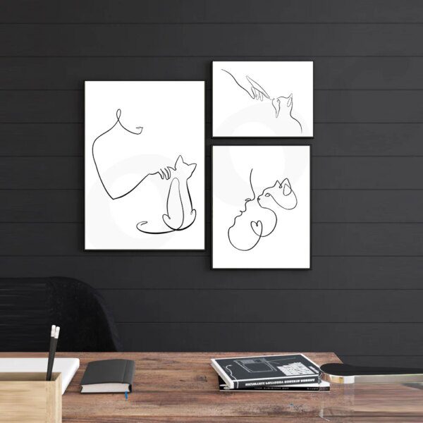 Affiches et imprimés chat et maître, peinture sur toile minimaliste, tableau d'