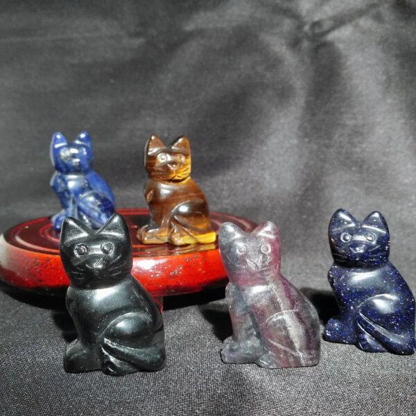 chat decoration en cristal naturel, 1 pièce, Quartz Rose, améthyste, obsidienne