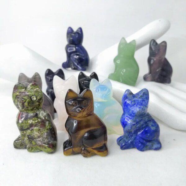 chat decoration en cristal naturel, 1 pièce, Quartz Rose, améthyste, obsidienne