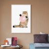 Affiche en toile avec chat tigre, dessin mural nordique, ballon rose, bulle gomme, tableau chat