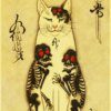 Affiches rétro de tatouage de chat samouraï japonais, tableau chat