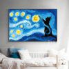 Affiche de chat noir abstraite, Impression de ciel étoilé, peinture murale couleur