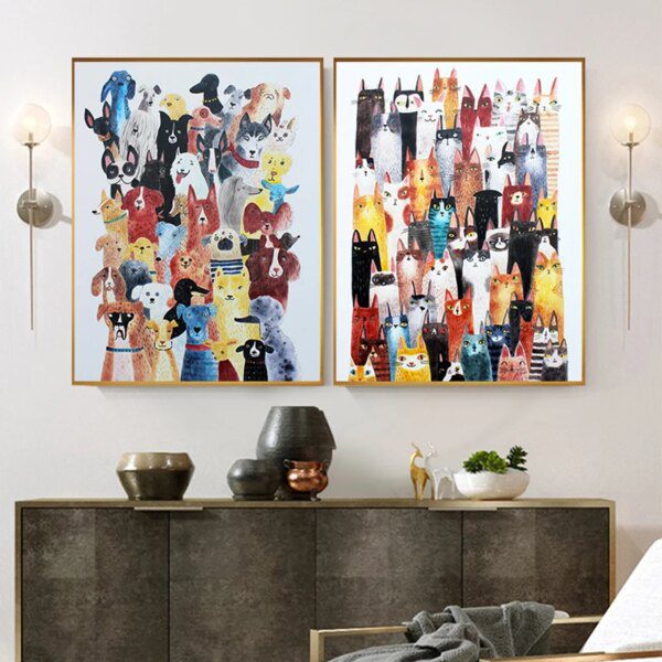 Affiche de dessin animé nordique – Peinture animale moderne