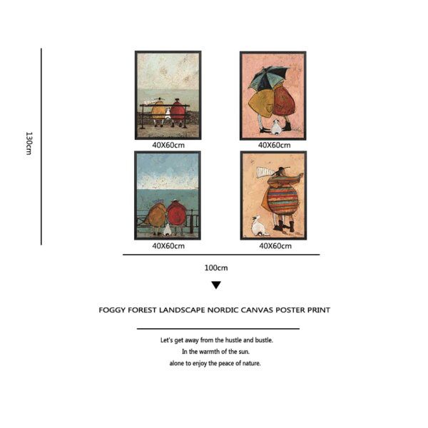 Toile paysage nordique abstrait vintage – Chiens d’amour