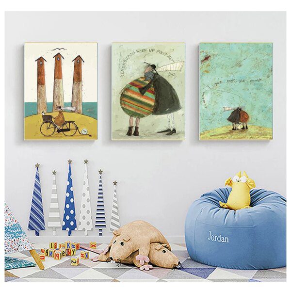 Toile paysage nordique abstrait vintage – Chiens d’amour