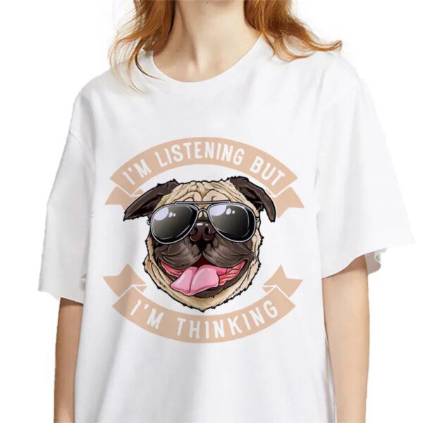 51821-14867d.jpg t shirt court femme, estival et mignon, avec chien carlin imprimé animal, Ulzzang Harajuku